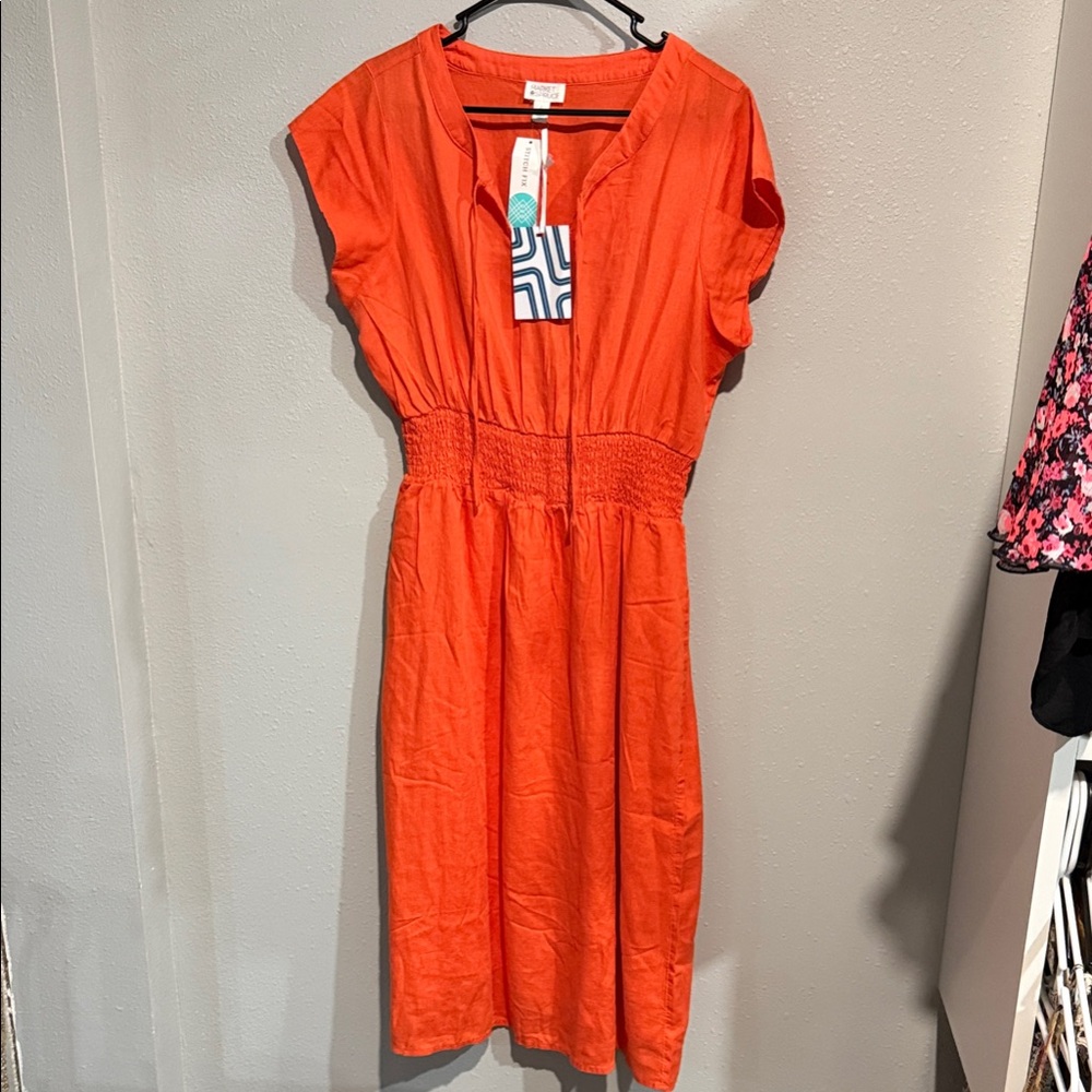 Market & Spruce Vibrant Orange Midi Dress